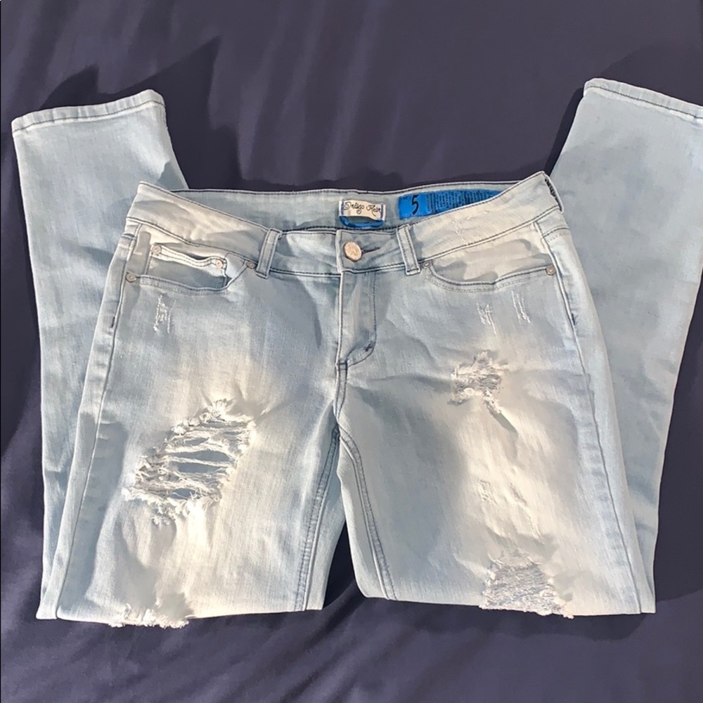 Light Washed Distressed Blue Jeans
